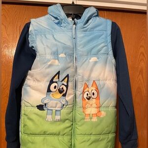 🧥 Bluey & Bingo Hooded Puffer Jacket / Vest – Kids Size 10–12 💙🧡